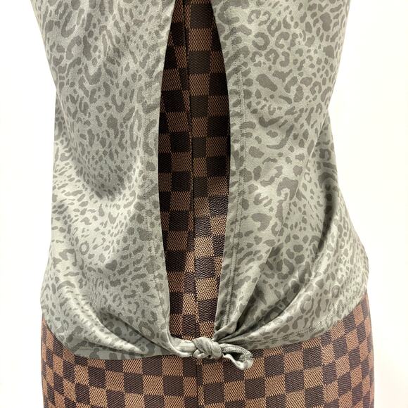 90 Degree by Reflex Green Leopard Crop Tank Top Medium Open Keyhole Back Yoga - Picture 5 of 8